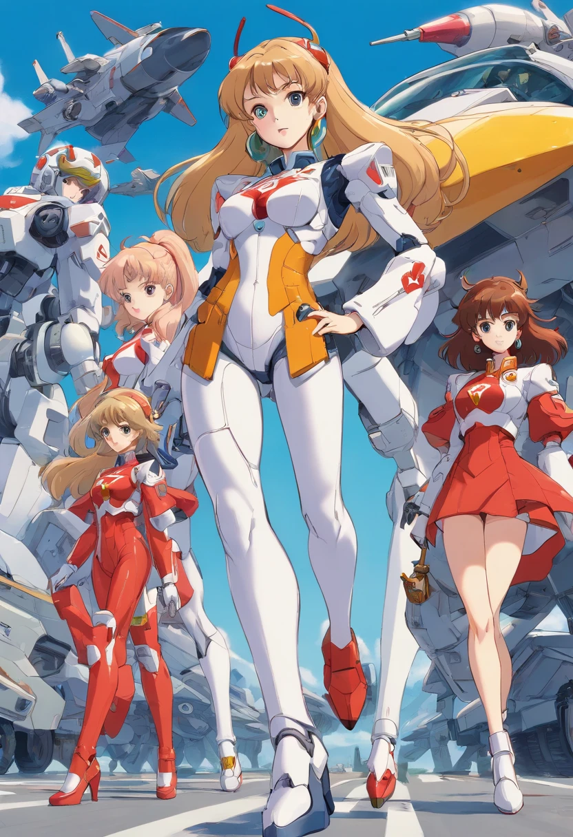 Robotech Macross Cyclone VR Lots of female robots with guns and communist symbols
full body shot
whole body mechanics
Everything except the face is machine
perfect face
Everyone's upper body is a car
The lower half of each of them is an airplane
All have mechanical limbs
All ball jointed
There is not much difference in height
From the left: feet shaped like high heels
The middle leg is shaped like a loafer.
Barefoot on the right