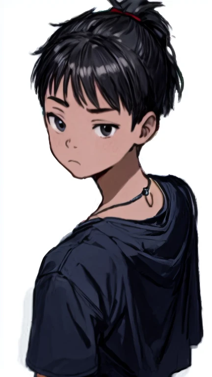 A 5th grade elementary school boy with an ugly shaved head is standing。