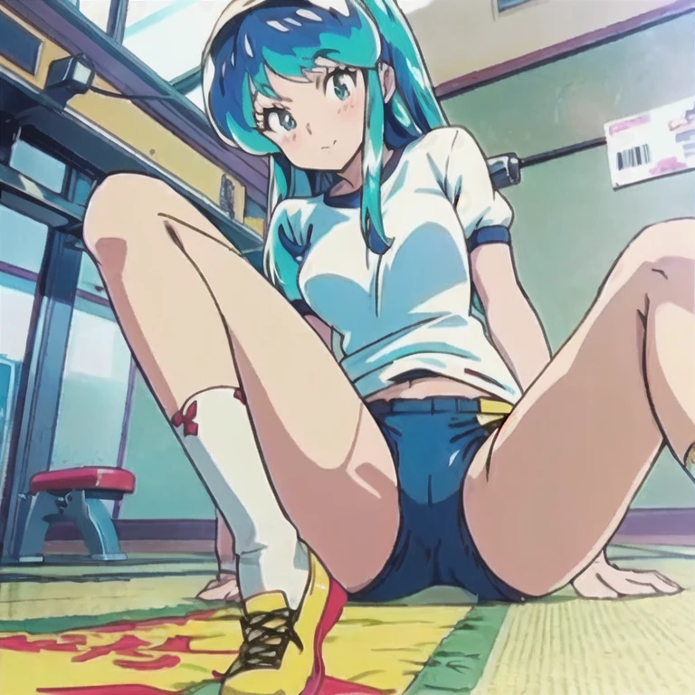 lum, Urusei Yatsura、uruseiyatsura, urusei yatsura, Anime girl sitting cross-legged on the floor, anime girl squatting, Beautiful anime girl squatting, a hyperreal high school girl, seductive anime girl, hyperreal high school girl, beautiful anime high school girl, Kantai Collection Style, real high school girl, cute , cute anime girl, naughty anime style, Beautiful charming anime