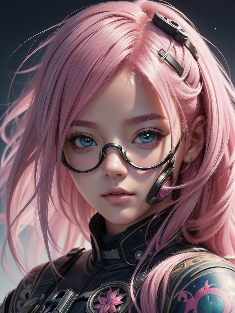 (masterpiece, top quality, best quality, official art, beautiful and aesthetic:1.2), (1girl), extreme detailed,colorful,highest detailed,cute, pink hair, goggle