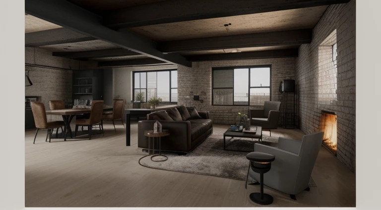 interior design shot of a high end residential loft in an industrial style