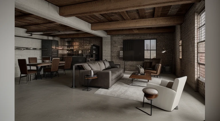 interior design shot of a high end residential loft in an industrial style