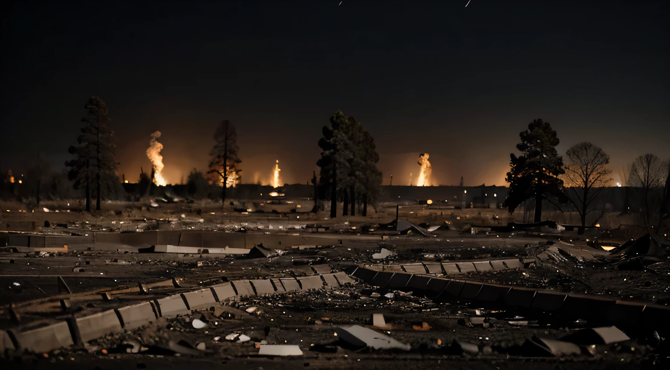 background, earth, pieces of ash, night, burnt trees, wasteland
