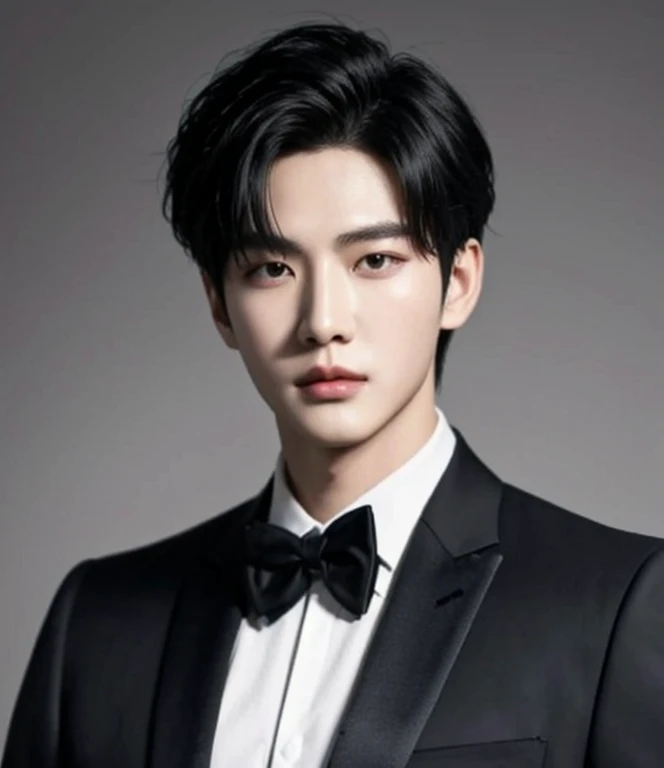 a close up of a man in a tuxedo wearing a suit, jinyoung shin, cai xukun, inspired by Zhang Han, a handsome man，black short hair, kim doyoung, wonbin lee, yanjun chengt, jung jaehyun, sha xi, siwoo kim, hyung tae, headshot profile picture, handsome male, jia, korean artist, south korean male