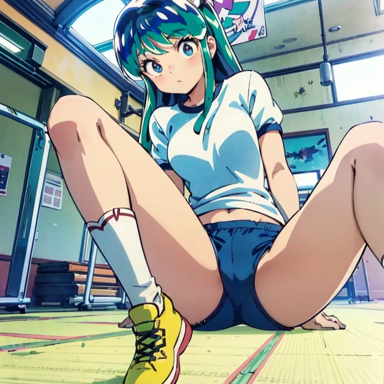 lum, Urusei Yatsura、uruseiyatsura, urusei yatsura, Anime girl sitting cross-legged on the floor, anime girl squatting, Beautiful anime girl squatting, a hyperreal high school girl, seductive anime girl, hyperreal high school girl, beautiful anime high school girl, Kantai Collection Style, real high school girl, cute , cute anime girl, naughty anime style, Beautiful charming anime 