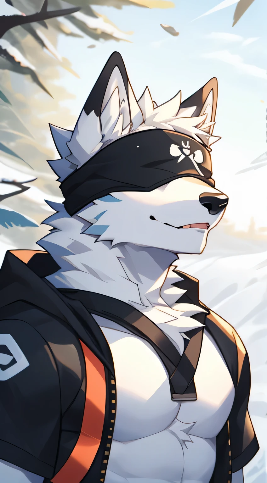white fox,Arctic fox,white fur,youth,Handsome,Say hello by chance,Cai Xukun'High quality fan art,clear lines,Blindfolded and unable to see