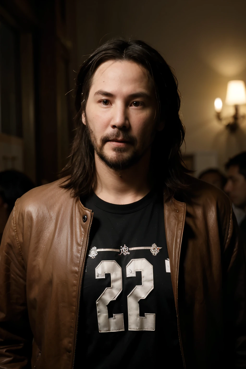 Keanu Reeves who looks like Jesus with the number 20 behind him