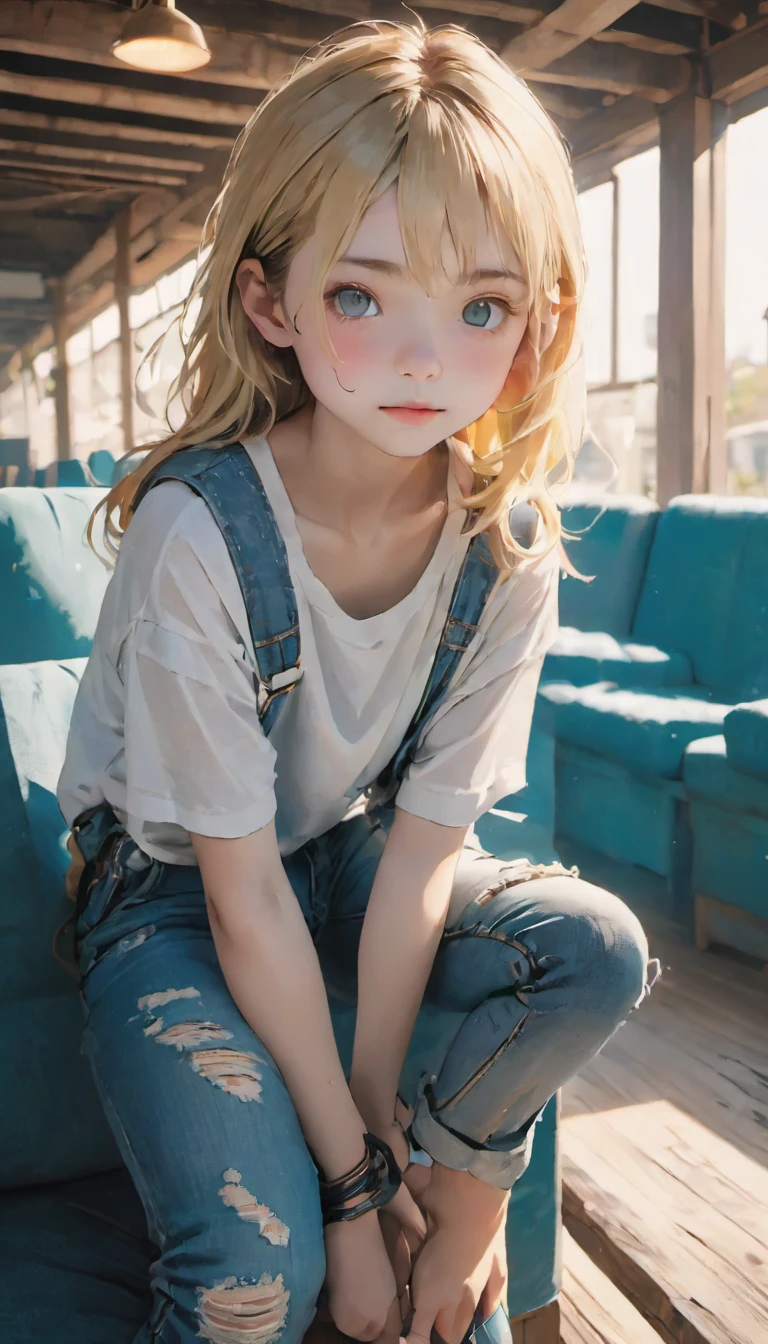 (((dirtyアパートのソファに座っている))),sitting on the sofa、sit and watch the audience、12 year old girl in grunge style,full body photo,white top,Blonde,Tight denim jeans,Barefoot,Fascinating,freckles,messy hair,thoroughly,Analog style,women&#39;s focus,Highest quality,(very detailed skin),perfect face,Skin pole OK:0.6),Sharp focus,The light is dappled.,(backlight:0.7),Film texture,Sony A7R IVで撮影,18mm.F/1.7 scene lens,(very detailed, complicated details),8k,HDR,front view,(I can see the whole body:1.2) . surface,I&#39;Iเจ็บปวด,vintage,irritable,Punk rock vibe,dirty,loud,bad anatomy,, Learn more about Ultra-HD