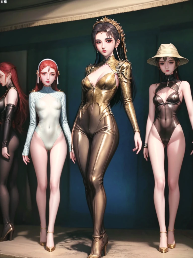 A woman wearing a helmet stands in front of a group of mannequins, Ju Jingyi Cyberpunk Art, Computer Graphics Association, retro-futurism, daz 3d, PS1 Graphics, dystopian art