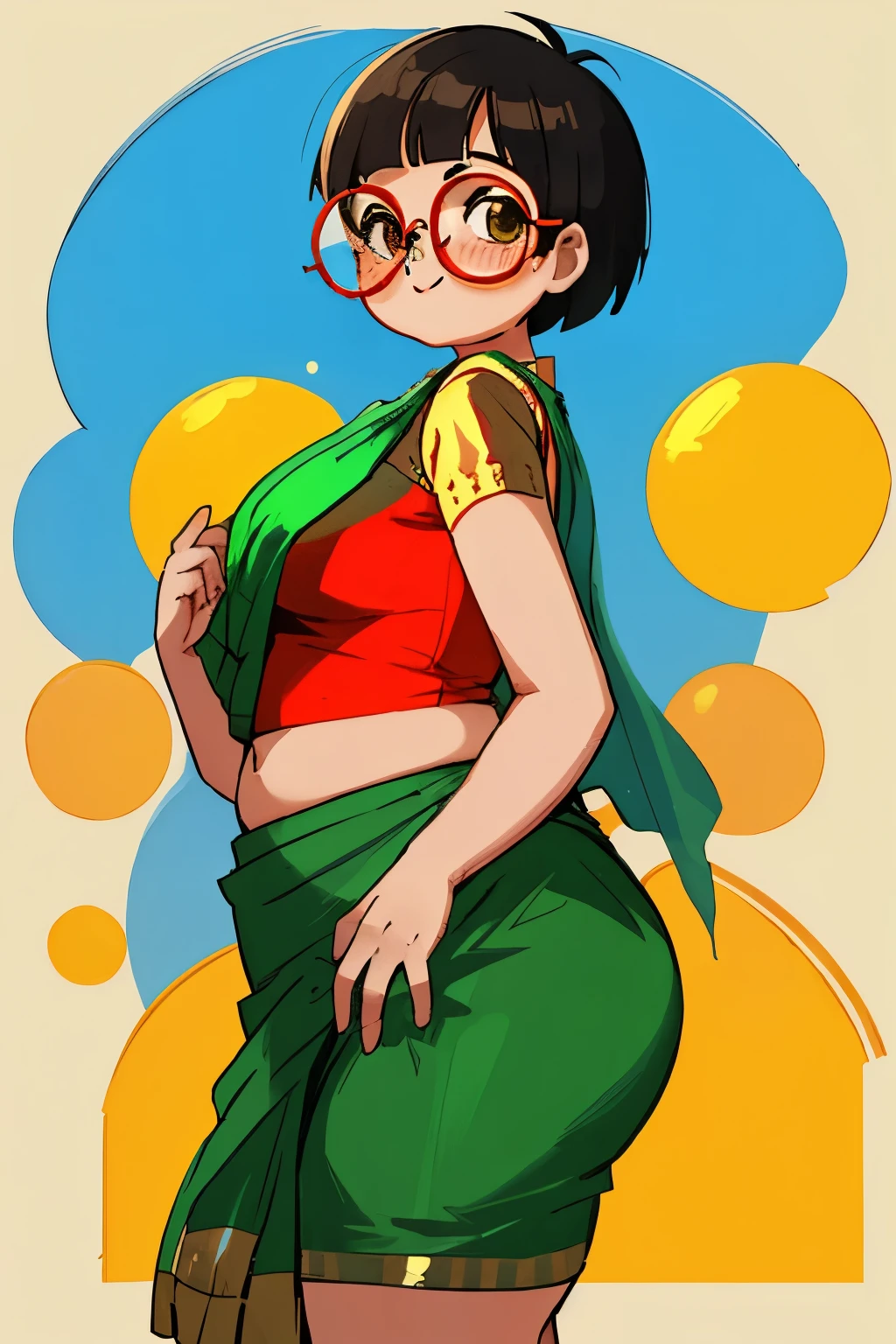 indian girl chubby looking in saree have chubby faces large round glasses short hair large ass