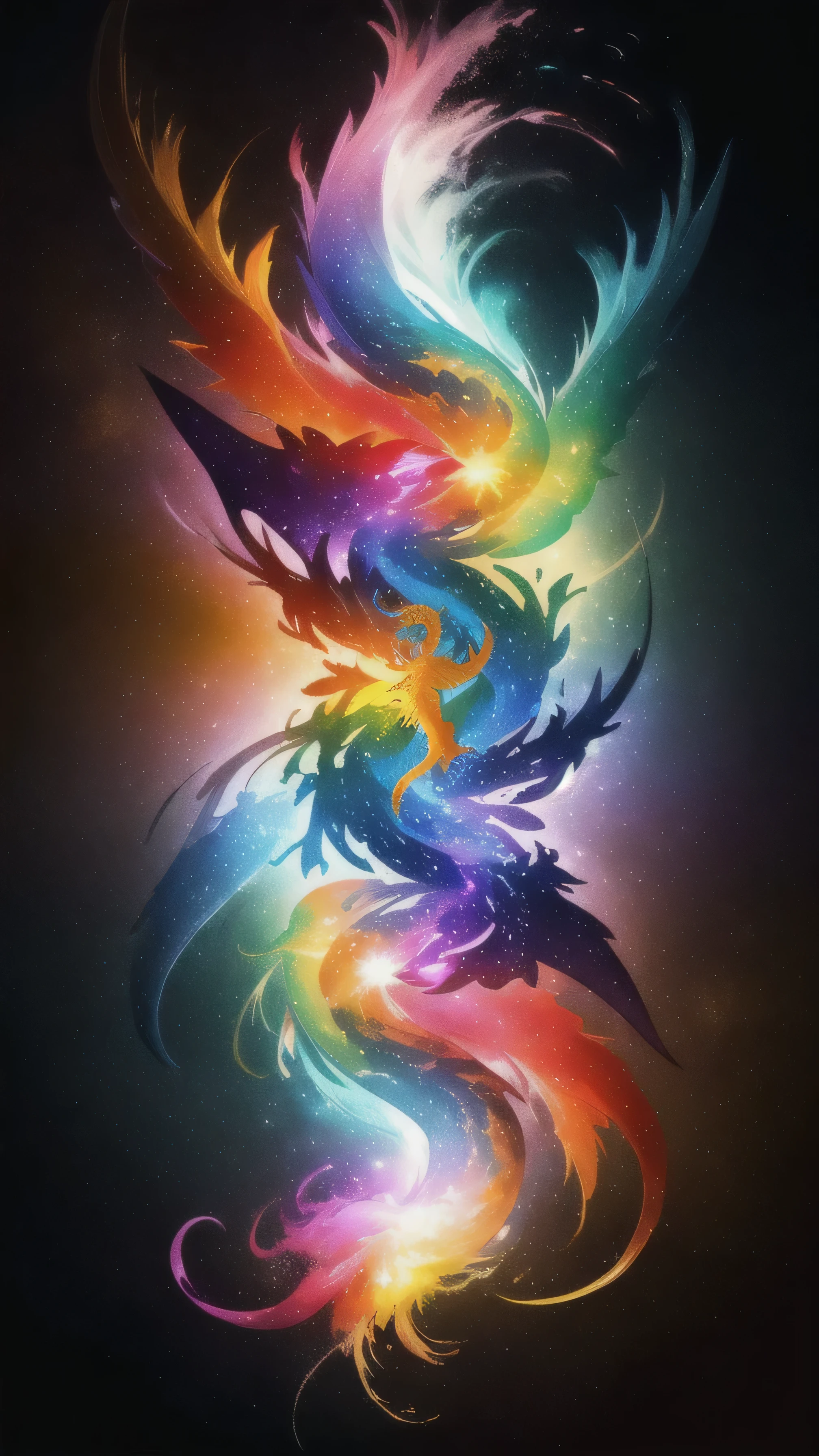 Mythical Chromosphere: Abstract representation of dragon in color explosion of colors and shapes, Symbolizing its elemental power. The artist uses bold contrasts and soft tones，Adds a cute and majestic feel to the dragon。, Colorful Abstract Expressionism, pastel colors , confusion