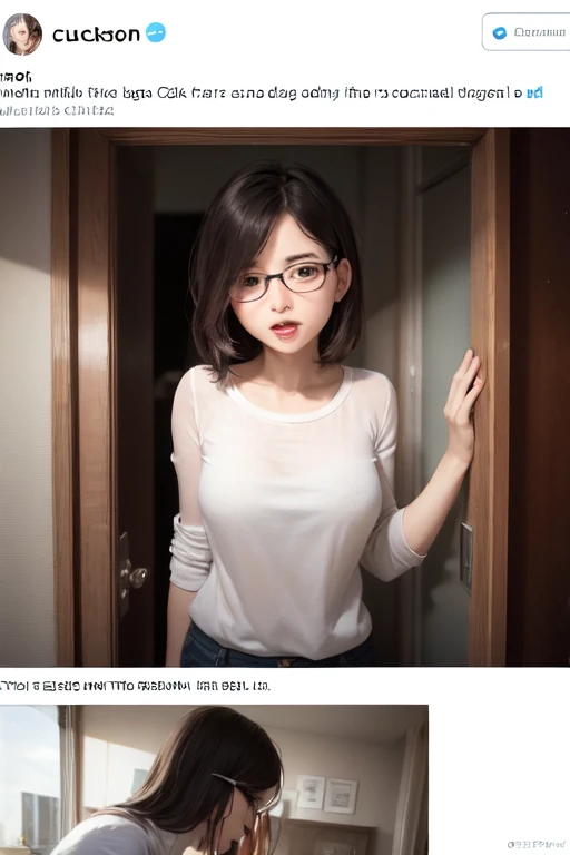 Sexy naked girl korean face cum facial wear glasses