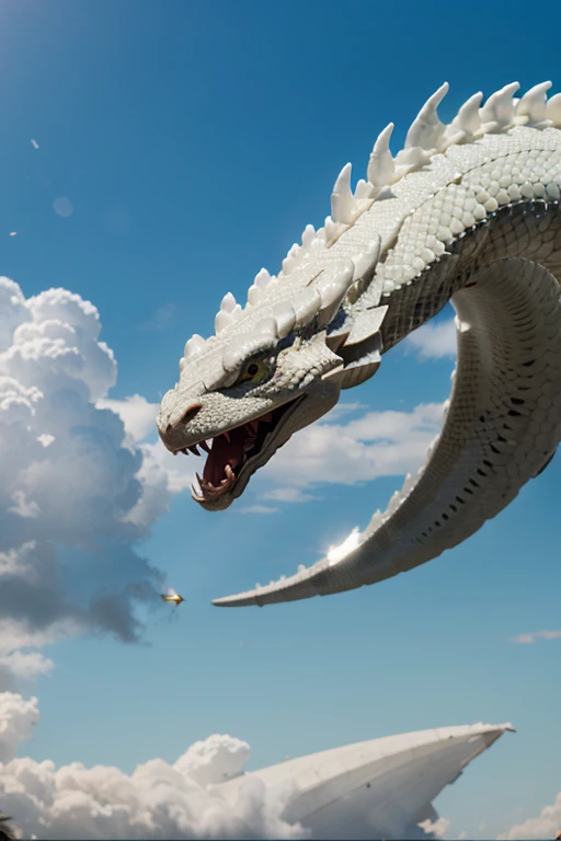 The tip of the long spear is turning into a white dragon shaped like a snake.