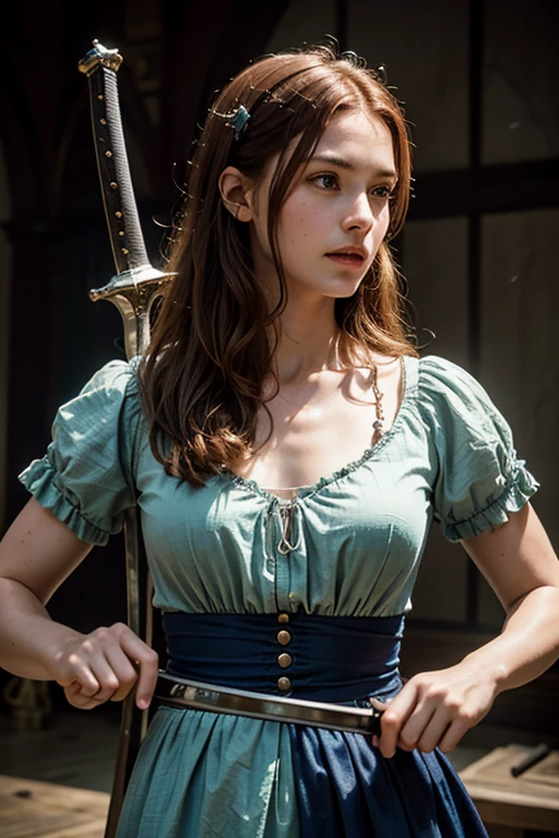 1 girl, solo, cute, looking at viewer, beautiful body, blush, (brown short crown braided wavy hair), (small breast), (green eyes), very life-like eyes, stylish casual outfit, medieval leather tunic brown, coconut fiber clothing, beautiful environment, highly detailed, masterpiece, best quality, highest quality, high resolution, (masterpiece:1.2), realistic lighting, incredible lighting