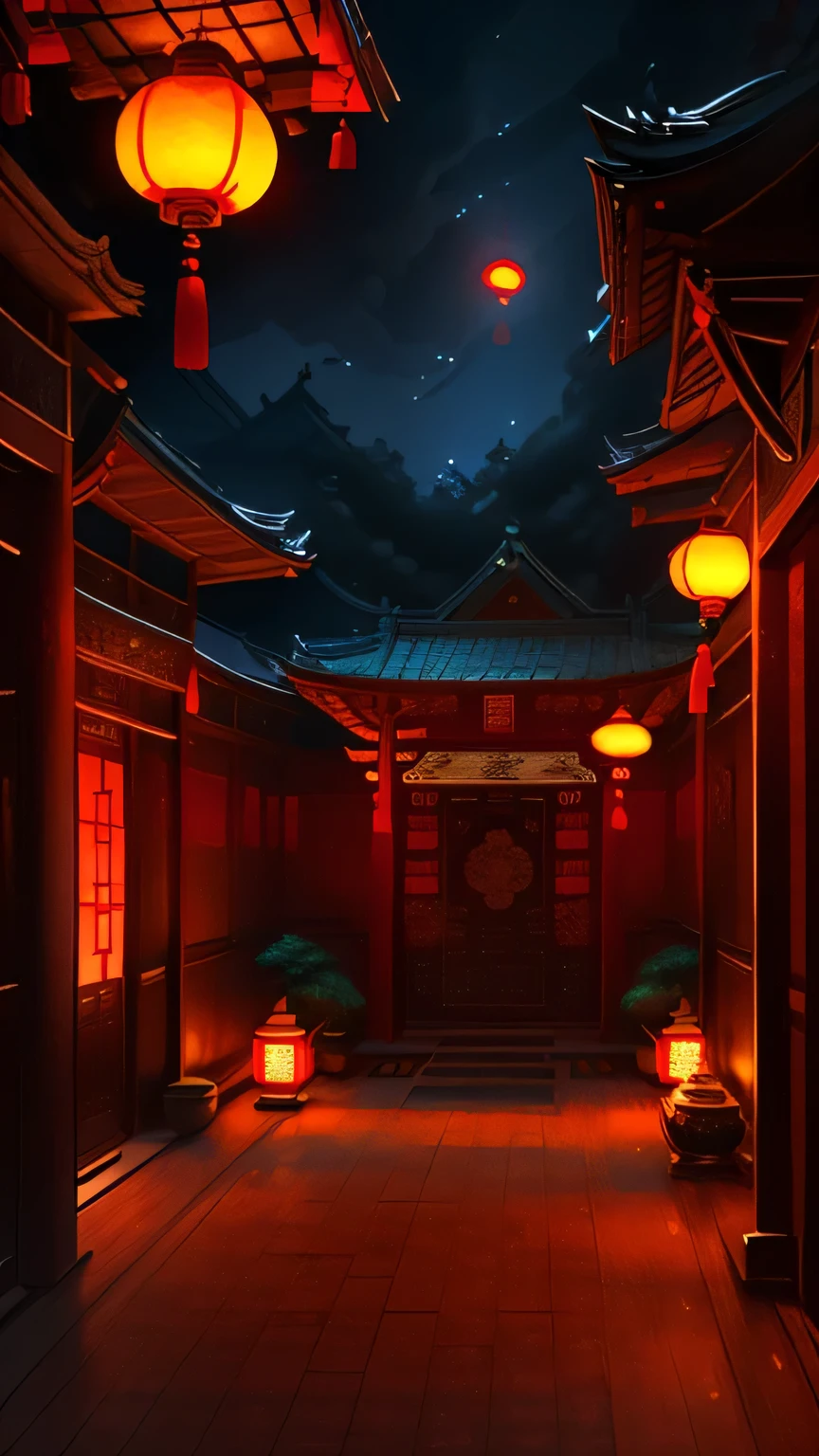 Picture a serene Chinese courtyard nestled in the heart of the Ming Dynasty, bathed in the soft glow of a moonlit night. Ancient wooden structures, intricately carved with delicately painted floral motifs, create an elegant atmosphere. The Manhwa style of this scene unfolds through delicate and flowing brushstrokes, each line conveying a deep sense of history and tradition.

Movie light effects cast a gentle, ethereal glow over the scene, as if transporting us into a magical world. The rich details of the antique interior design emerge from the shadows, each piece showcasing a story of its own. The intricately crafted lanterns,