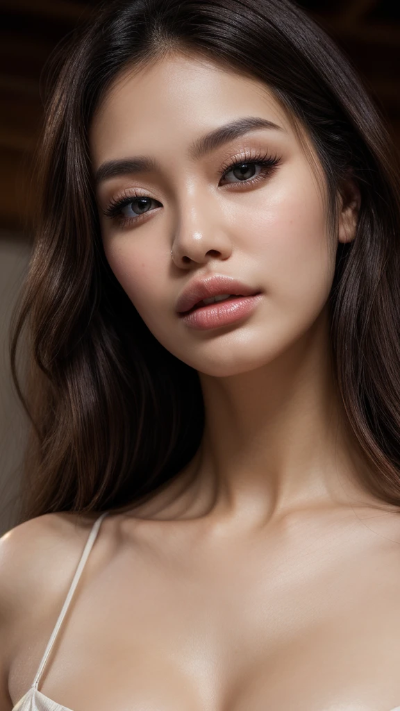 (best quality, 4k, 8k, highres, masterpiece:1.2), ultra-detailed (realistic, photorealistic, photo-realistic:1.37), full height, sedentary posture, large hips, Pale skin on the body, pale skin, RAW photo, Complex photo, Photo of a beautiful Korean woman, wavy pink hair, skin texture, pores, cinematic shot, White skin, sparkling eyes, graceful pose, feminine facial features, delicate jewelry