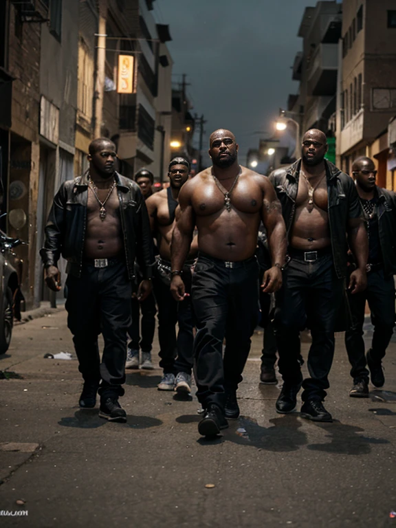 A gang of lustful, big, strong black thugs, in the ghetto, at night