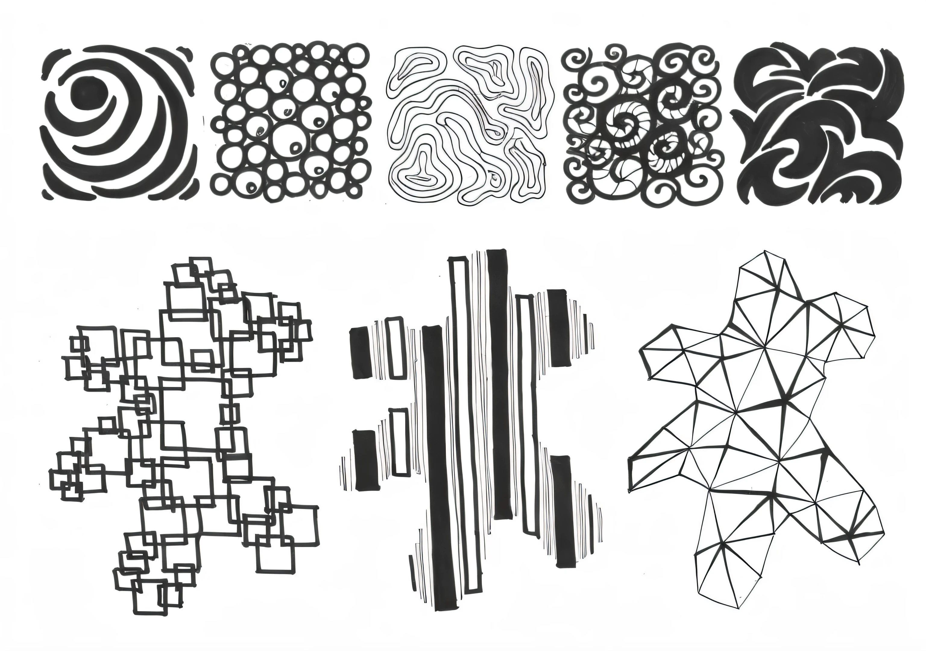 a close up of a drawing of a bunch of different shapes, abstract sketches, variety of shapes and textures, pen and ink doodles, doodles, form and shape exploration, grid of styles, form exploration, complex shapes, montage of grid shapes, various art styles, grid montage of shapes, varying art styles, doodle, pen and ink drawings, scribbles