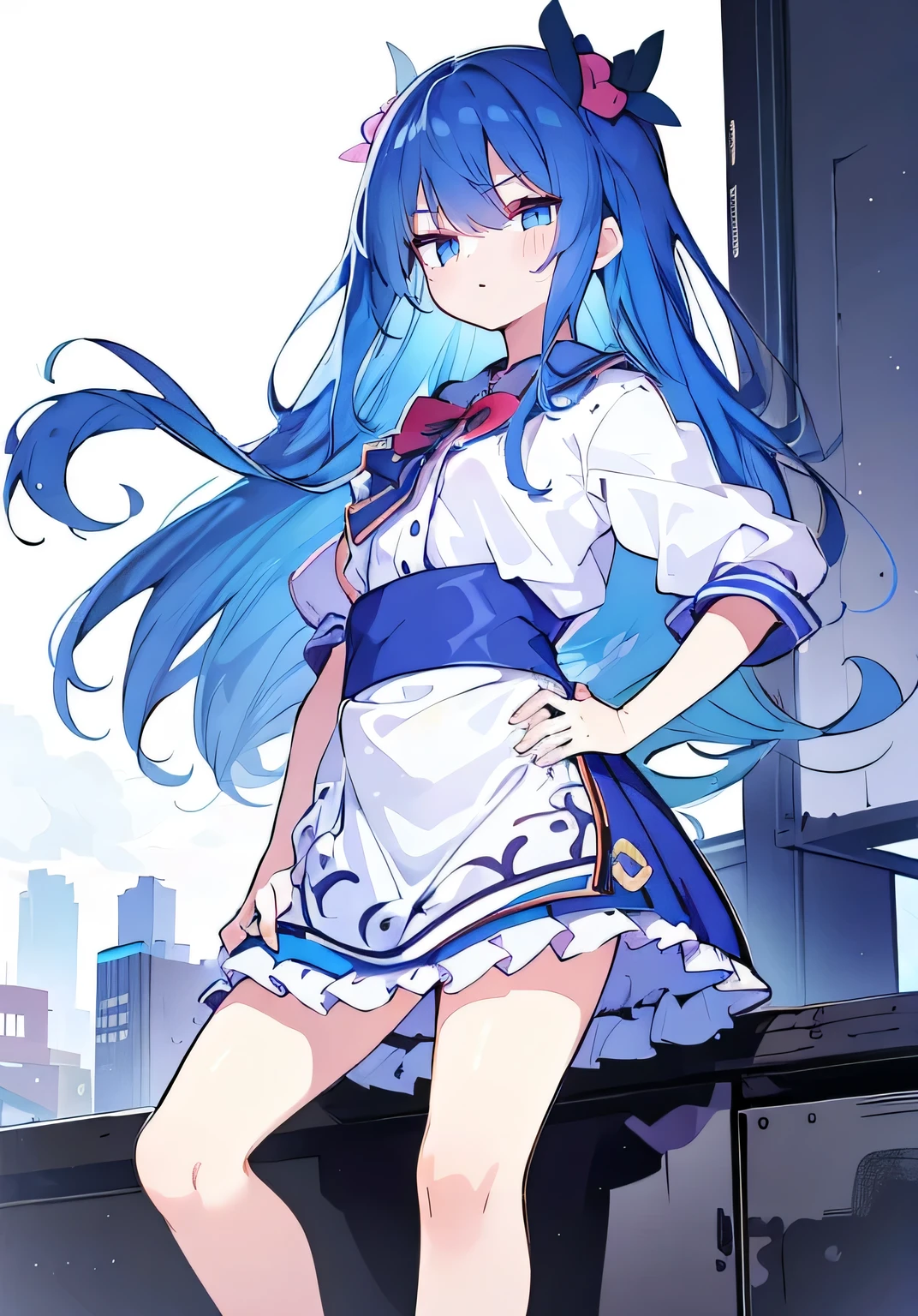 (masterpiece),best quality, expressive eyes, perfect face, 1girl,
Put your hands on your waist,fair, Gorgeous,Japanese cartoons,girl,lola,Hina Angel, blue hair, blue haired, floating clothes,Grab your waist, Grab your waist, hands on hips , hands on hips,sit, sit on ground, Legs on the ground, flat chest