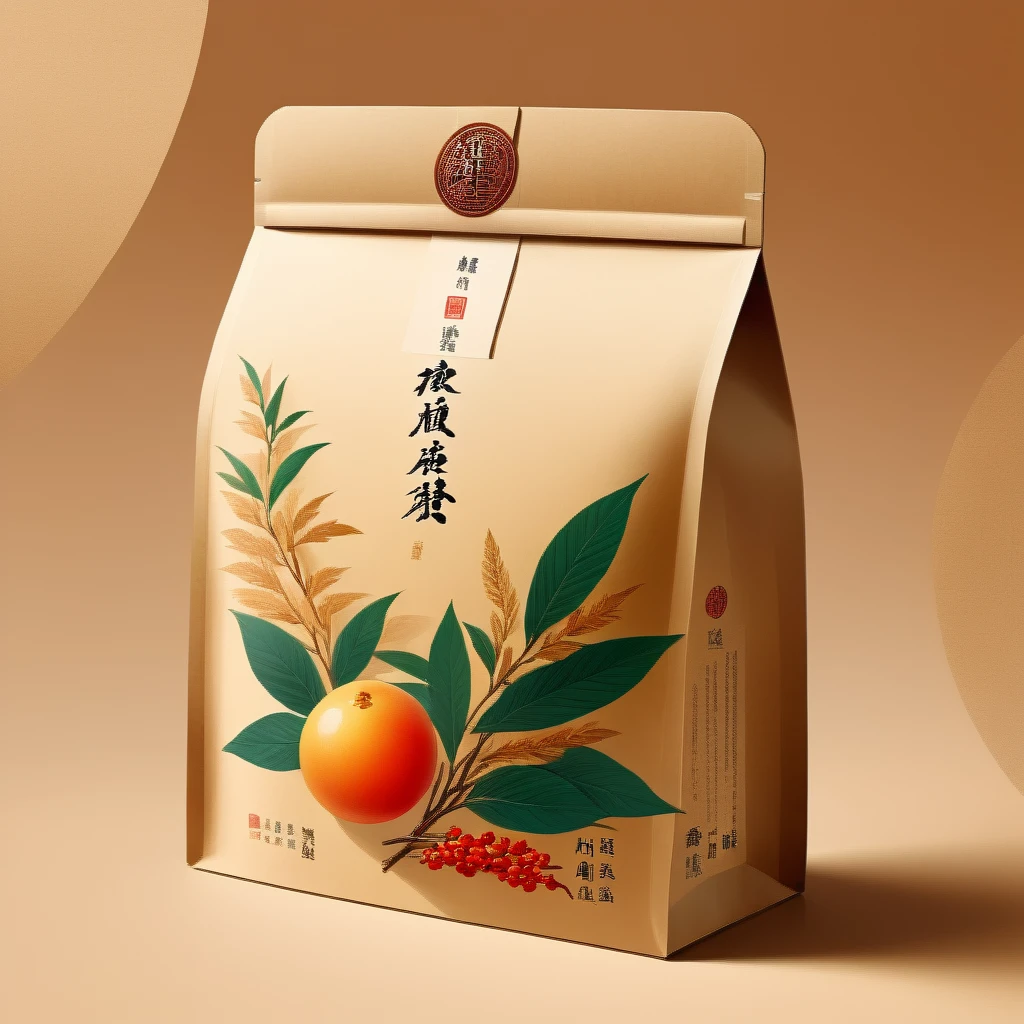 Antique packaging design, 1 Chinese medicine product packaging bag, 平面式中药illustration, Ancient inheritance, Simple kraft paper packaging, HD resolution,illustration, actual, warm light, Matte paper packaging bag