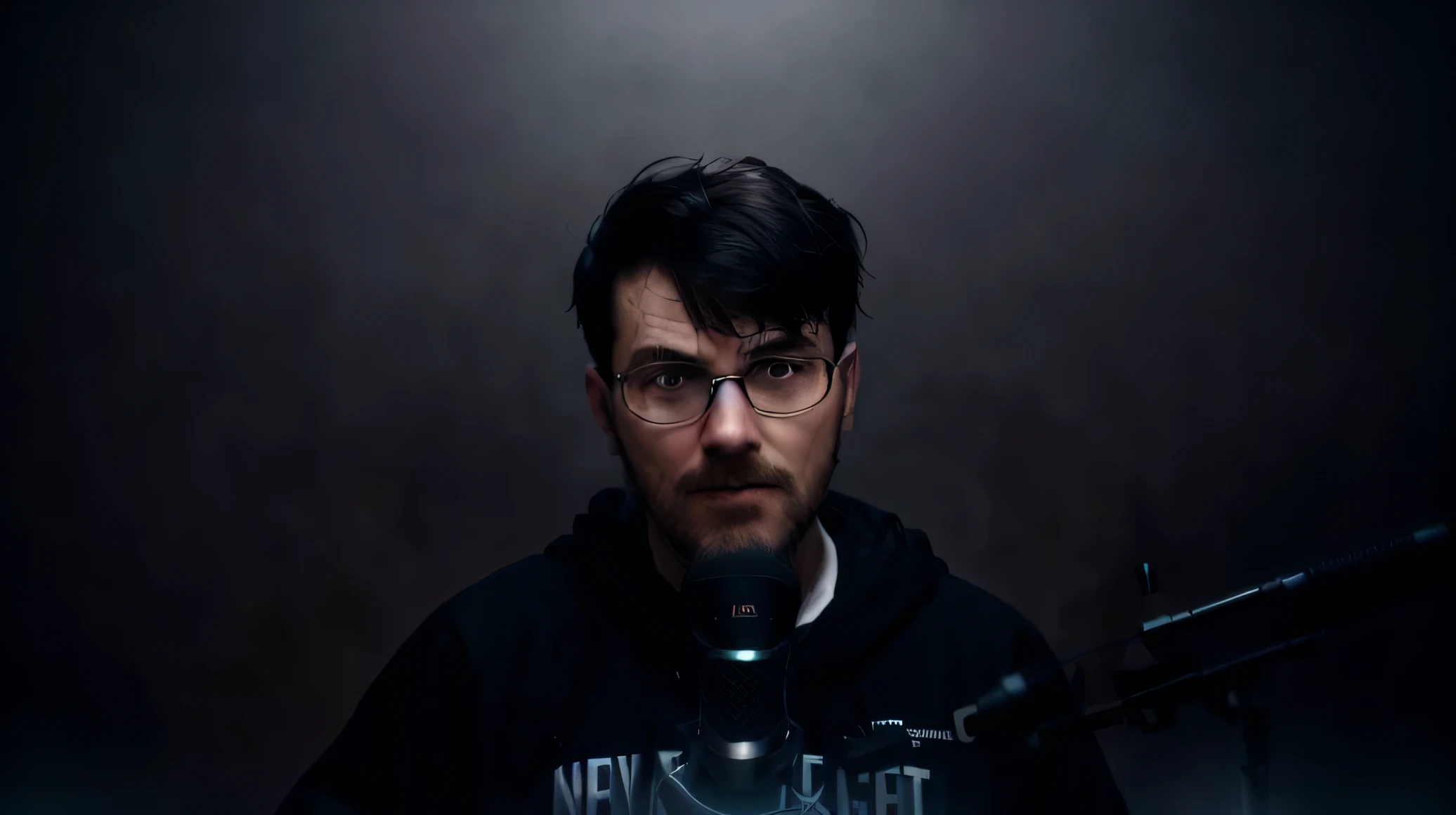 there is a man with a black hoodie holding a microphone, twitch streamer / gamer ludwig, halfbody headshot, discord profile picture, twitch streamer, nft portrait, bottom lighting, cinematic bust shot, fvckrender, neckbeard, profile picture 1024px, 8k portrait render, avatar image, high quality portrait, headshot profile picture, discord pfp