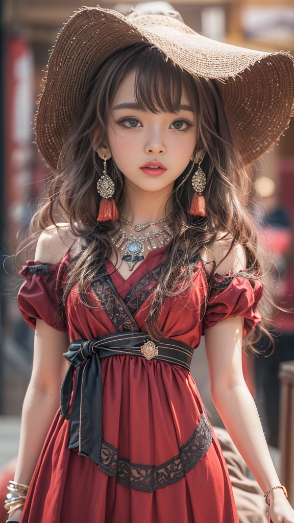 (RAW shooting, Photoreal:1.5, 8K, highest quality, masterpiece, ultra high resolution), Highly detailed skin and facial textures:1.3, perfect dynamic composition:1.2, expression of joy:1.0, Tears are flowing:1.0, (22 year old Japanese female singer:1.3, Height 163 cm, small underground live house, 100 spectators, singing pose on stage:1.3, studio lighting, Spotlight), cowboy shot, Fair skin:1.2, sexy beauty, perfect style:1.1, beautiful and aesthetic, very beautiful face:1.1, hold the microphone with your right hand, Uplifting, open your mouth, (professional dressing:1.0, simple red long dress:1.2), (Medium chest, Chest gap), (Beautiful and erotic big eyes:0.5, Bewitching:0.5, adult charm:0.5), necklace, earrings, bracelet