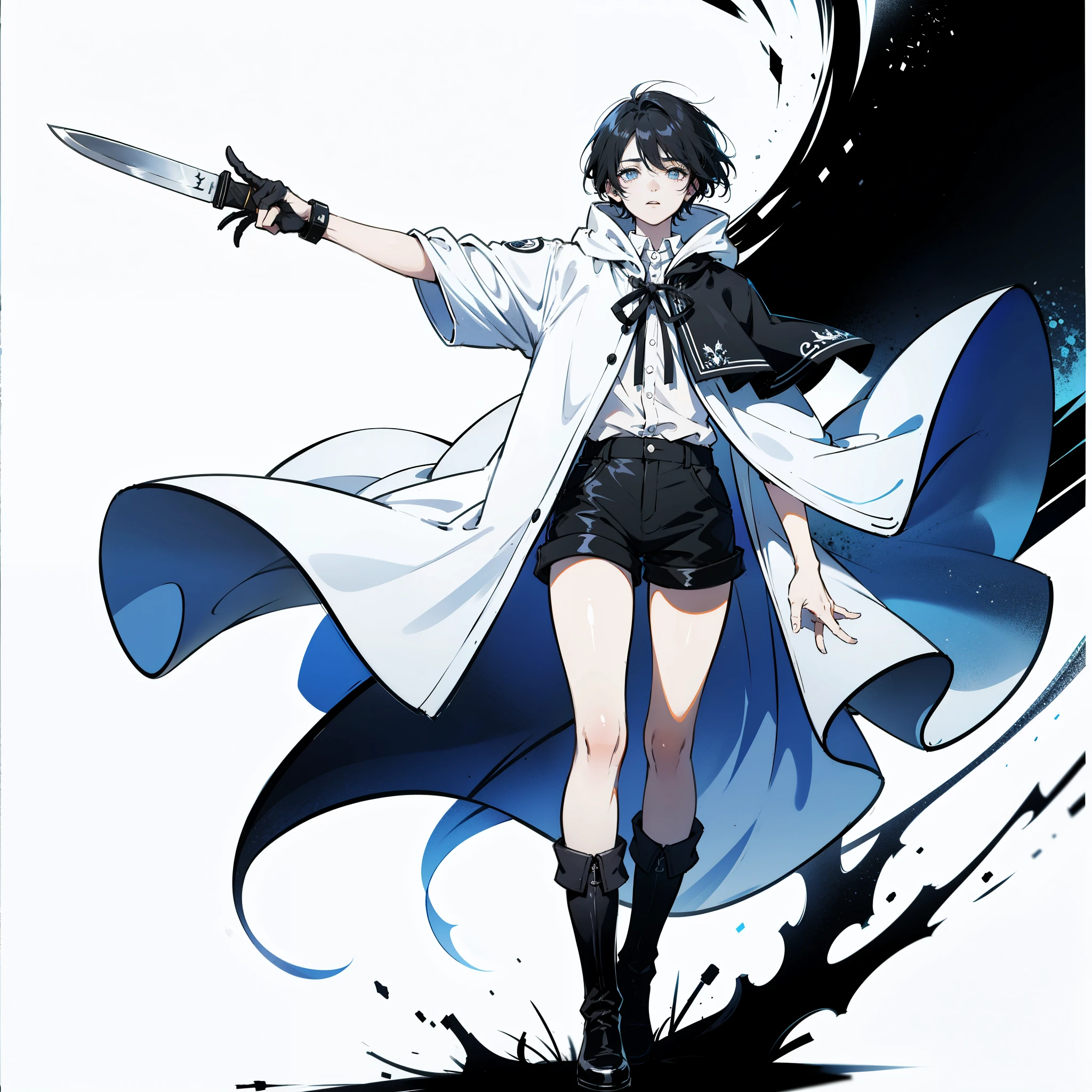 pale, black haired, japanese girl. She has a bob hairstyle. Her expression is cold, she has sharp eyes, Hair is loose, She slightly looks down at you, her torso can be seen, wears a white blouse and tight black jeans