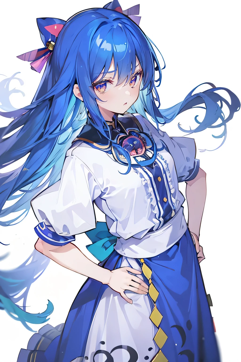 (masterpiece),best quality, expressive eyes, perfect face, 1girl,
Put your hands on your waist,fair, Gorgeous,Japanese cartoons,girl,lola,Hina Angel, blue hair, blue haired, floating clothes,Grab your waist, Grab your waist, hands on hips , hands on hips,flat chest