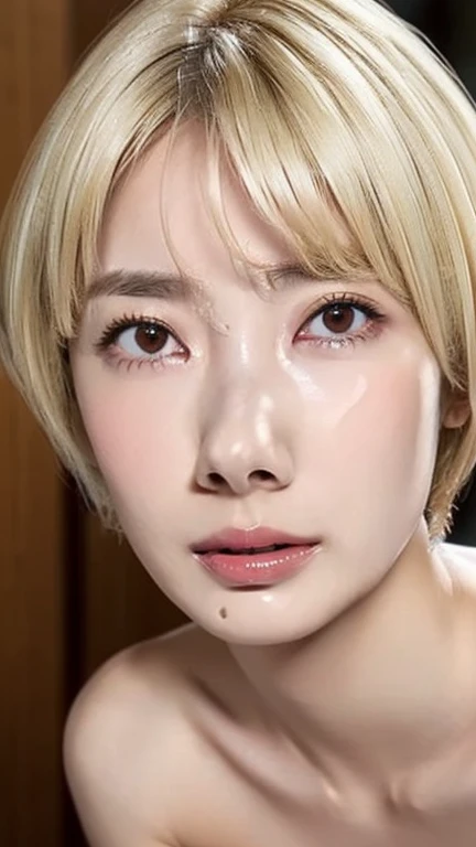 Fashion trendy beautiful and attractive woman, ,(highest qualityのリアルなテクスチャードスキン:1.4), detailed face, delicate and sexy clavicle, attractive oval face, pink lips, small nose, 超High resolution, Super detailed, full body photo,cinematic lighting,rim light,((Completely naked)),(((nsfw))),8K,highest quality,masterpiece, highest quality, High resolution, sui1, 1 girl, alone, (heavy short hair), hoshimachi suisei,flat ,small nipples, ((( Are crying ))), teardrops , Open one eye wide, close another eye , (catch head), machine, spread your legs, between the legs, ((全身Completely naked)),(((nsfw))),(blonde hair color),((thin eyebrows)),(Blonde eyebrows),(Heavy short bob hair),realistic nostrils、elongated nasal cavity,,,、(sharp nose)frown performance:1.4,,performance,frown,please raise your head、Skin shiny with sweat,oily facial skin,tied hair,Squat down and give a blowjob,female teacher,Squatting in the hallway、squat、50 degree hot room、Skin shiny with sweat、wet transparent fabric,Sweaty all over my face,Face enduring severe pain、screaming face,Open your mouth wide and scream,