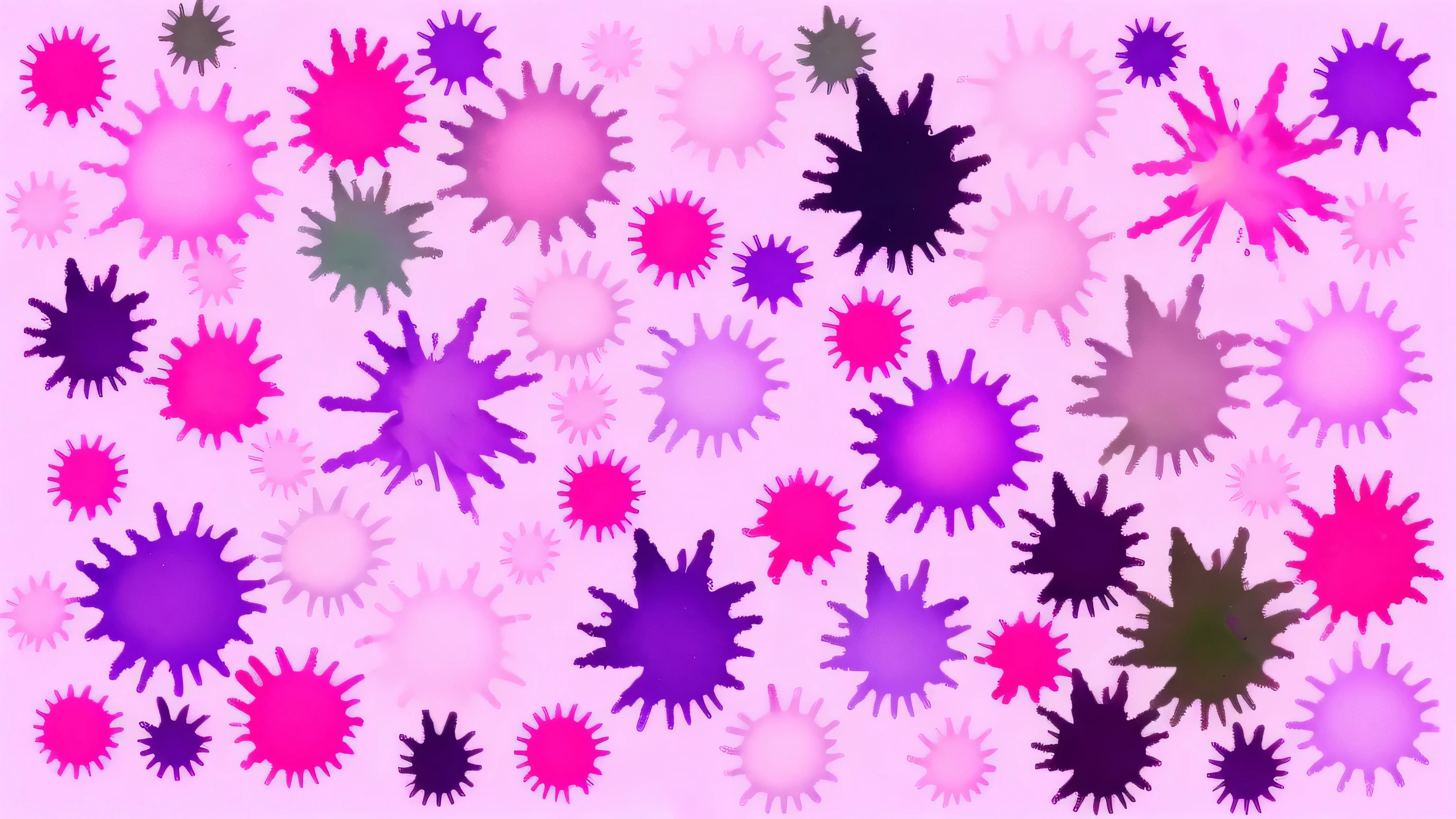 a close up of a bunch of splats of paint on a pink background, ink splatters, splatters, background is purple, ink drips, colorful splatters, paint splatters, ink splatter, paint drops, vibrant inkbursts, some splattered paint, pink and purple, inkblots of color, ink blot, splotches, splatter
