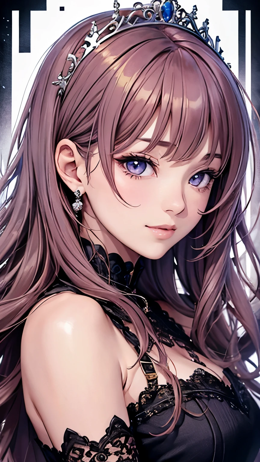 masterpiece、highest quality、High resolution、high quality images、8K, 1 female、skin luster、Texture of skin and clothing、Expression of fine eyes、Shiny latte colored hair,long hair girl, Manga inspired by Lee Jong-suk, trending on deviantart, realism, detailed manga style, manga art style, perfect line drawing, beautiful line drawing, digital manga art girl, K-POPアイドル, dress, beautiful pink eyes, plump lips, detailed gorgeous face, (cute smile), charm, innocent, Side view, (perfectly detailed face), (fine hands) photorealistic images, Depth of written boundary, half up hairstyle, tiara, 白いウエディングdress,at the wedding,association, evening,lots of roses,