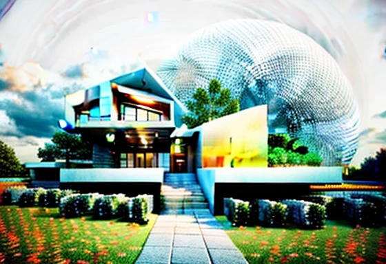 (masterpiece),(high quality), best quality, real,(realistic), super detailed, (full detail),(4k),8k,modern house exterior design,Modern architecture,Beautiful_sky,Day light, no_humans, outdoors,sky,tree,Garden