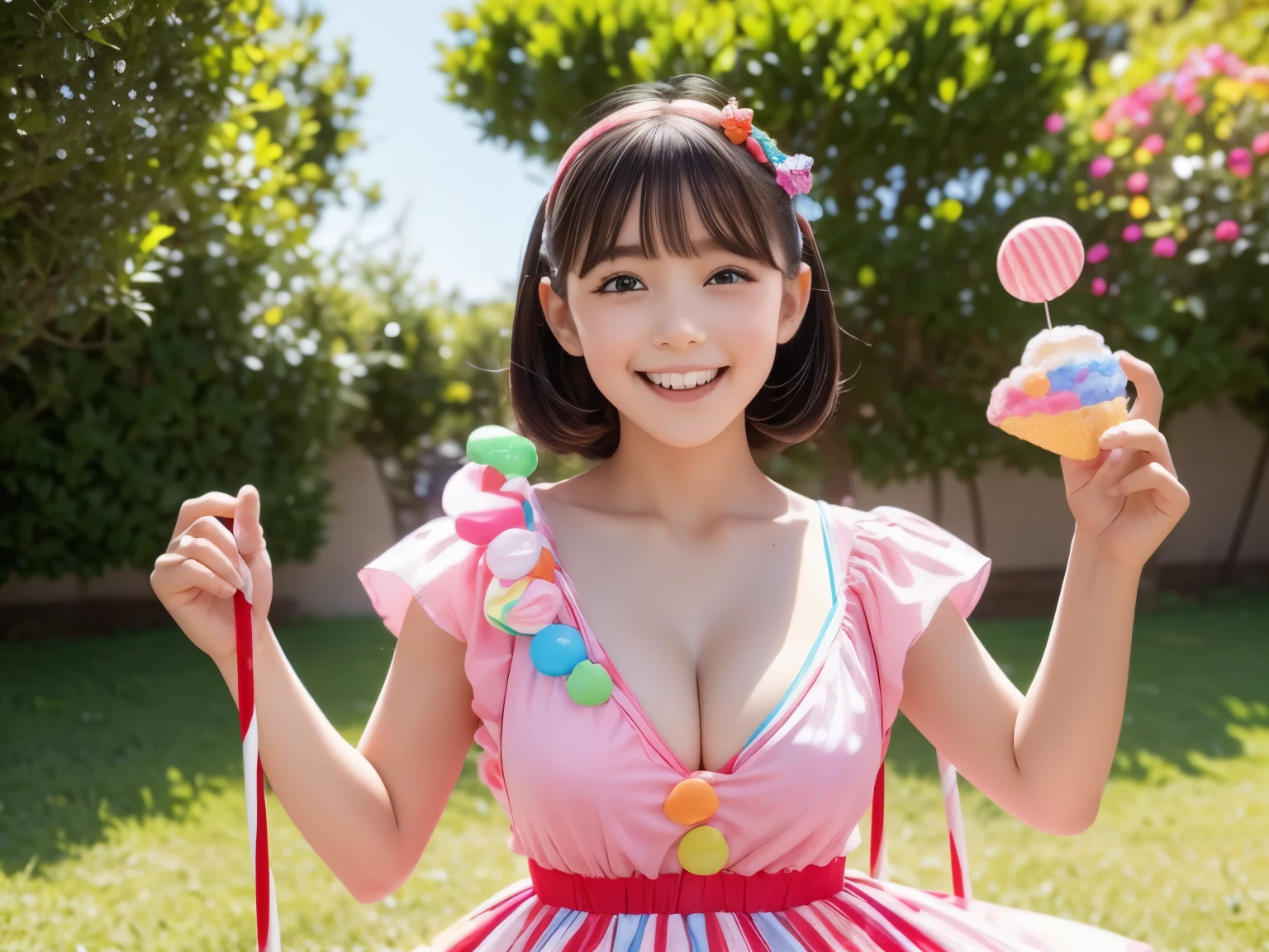fashion: Dress up in a colorful ensemble reminiscent of candy wrappers, Create with bright pastel colors and playful accessories、huge 16 year se: Pause whimsically while holding a giant lollipop, Show a carefree and fun attitude. 3. background: Pause in front of a candy-themed background filled with oversized candies, cotton candy cloud, and candy cane tree. 4. candy sloan: Sit on a candy-style throne made with oversized gum drops, Surrounded by candy treasures. 5. cupcake delight: Lean on a giant cupcake prop, Wear clothes that match the color and frosting of your cupcakes. 6. Rainbow Road: Walk down a rainbow path made of candy pieces, make you feel surprised and excited. 7. candy rain: With a colorful umbrella「candy rain」capture the moment, stand under a shower of falling candy. 8. giant ice cream cone: Pause beside a giant ice cream cone prop, A costume that incorporates the pattern and color of an ice cream cone.. 9. candy wonderland swing: In a dreamy landscape of candy trees and candy floss clouds、Play around and swing on the candy cane swing. 10. gummy bear garden: Sit in a garden of oversized gummy bears, He is wearing a gummy bear costume that matches the colors of Candy Garden.