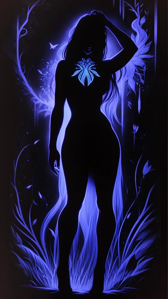 blacklight, silhouette of a beautiful woman, full body view