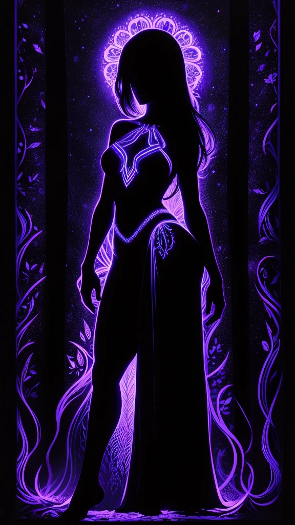 blacklight, silhouette of a beautiful woman, full body view