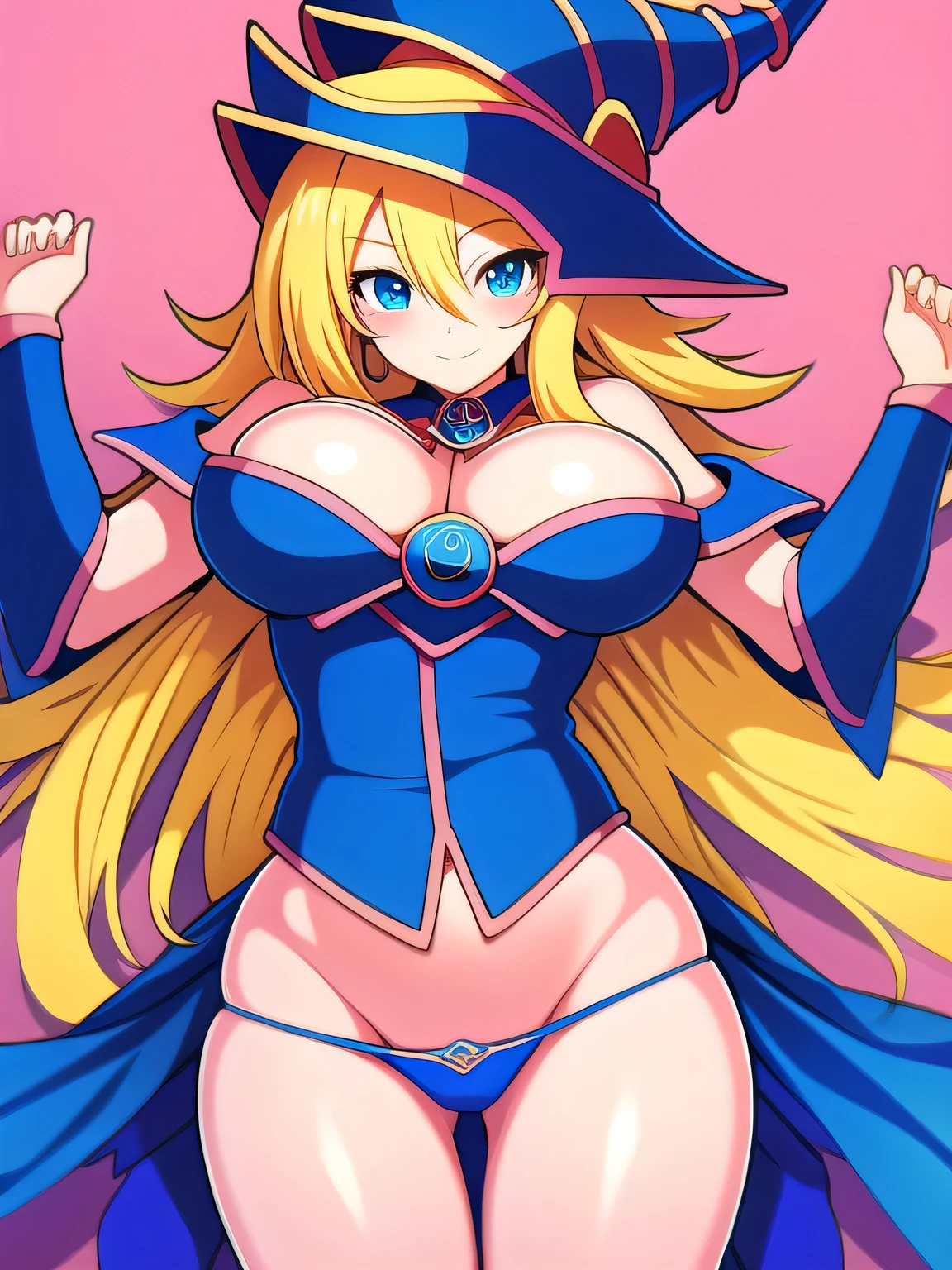 dark magician girl, solo, best quality, highres, super detail, anatomically correct, high details, (panties), blond hair, blue eyes