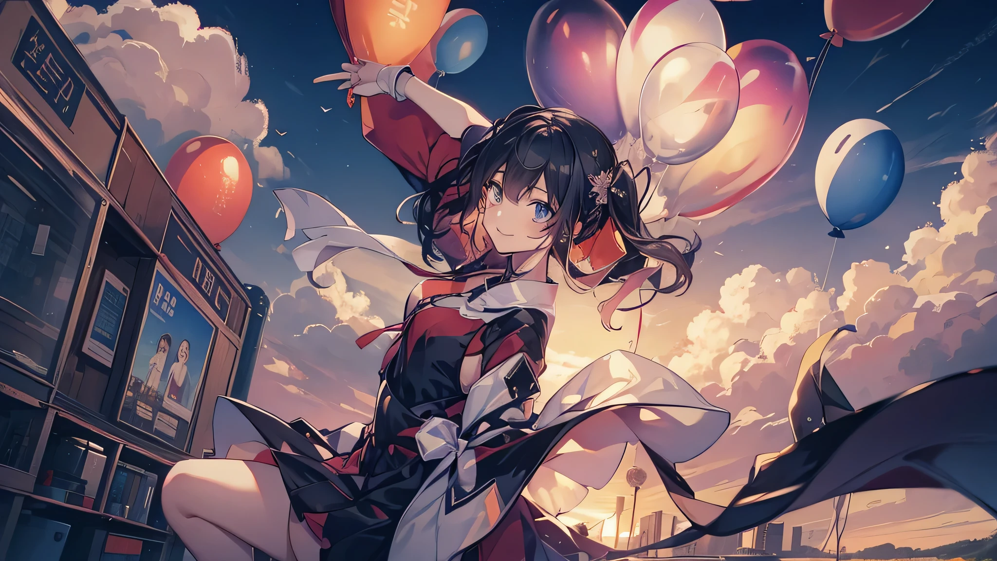 Anime girl with balloons flying in the sky, anime art wallpaper 8k, Best Anime 4K Kona-chan Wallpaper, anime art wallpaper 4k, anime art wallpaper 4k, High quality anime art style, anime wallpaper 4k, anime wallpaper 4k, anime style 4k, 4k anime wallpaper, splash art anime , anime moe art style