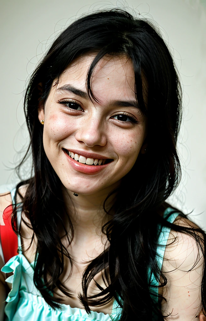 award winning photo, joy19, delicate, beautiful, portrait, (freckles:0.1), long black hair, cute smile, cinematic,