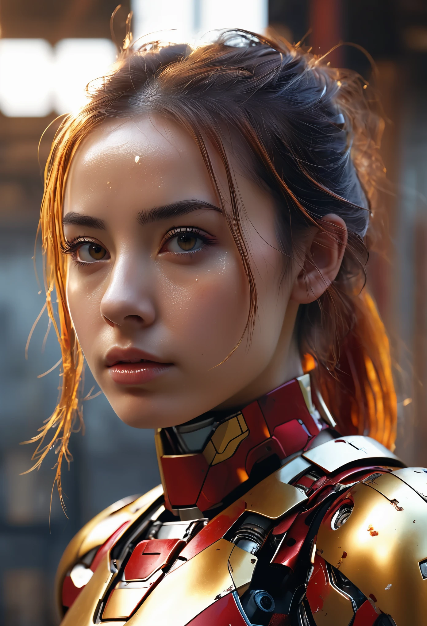 (1girl:1.3), solo,__body-parts__, official art, unity 8k wallpaper, ultra detailed, beautiful and aesthetic, beautiful, masterpiece, best quality, RAW, masterpiece, super fine photo,, best quality, super high Resolution, photorealistic, sunlight, full body shot stunningly beautiful,, dynamic pose, delicate face, vibrant eyes, (side view), she is wearing a futuristic Iron Man mech, red and gold, Highly detailed abandoned warehouse background, detailed face, detailed complex busy background, messy, gorgeous, milky, high detailed skin, realistic skin details, visible pores, sharp focus, volumetric fog, 8k uhd, dslr camera, High quality, film grain, fair skin, photorealism, lomography, sprawling metropolis in a futuristic dystopia, view from below, translucent