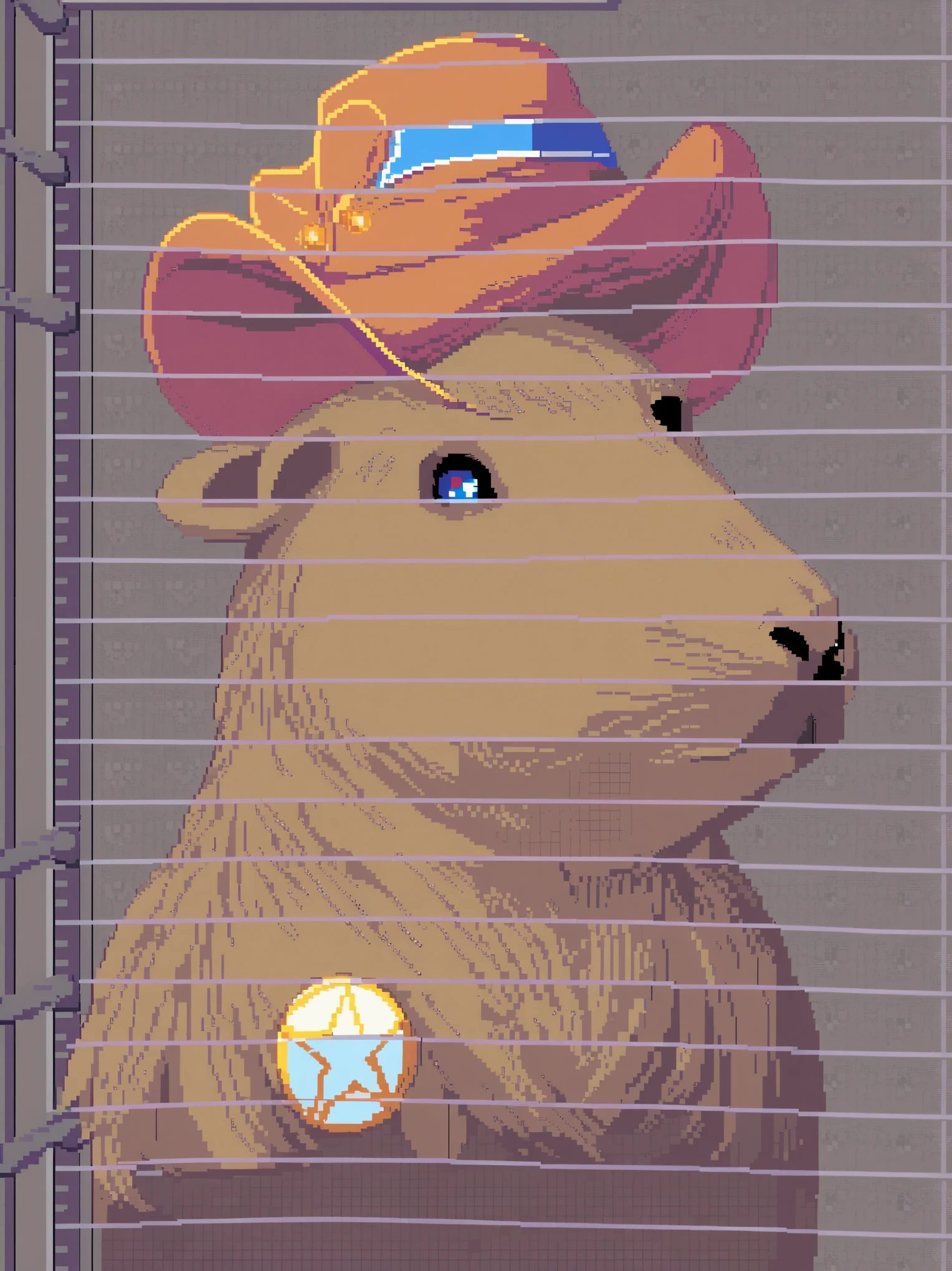 Create a collection of NFTs in pixel art featuring capybaras styled as cowboys. Each capybara should uniquely showcase elements of the Wild West, such as cowboy attire, hats, and sheriff's stars, against a single light-colored background. Aim for a playful yet iconic look reminiscent of the Bored Apes Yacht Club NFTs, steering clear of realism to embrace the charm of pixel art.