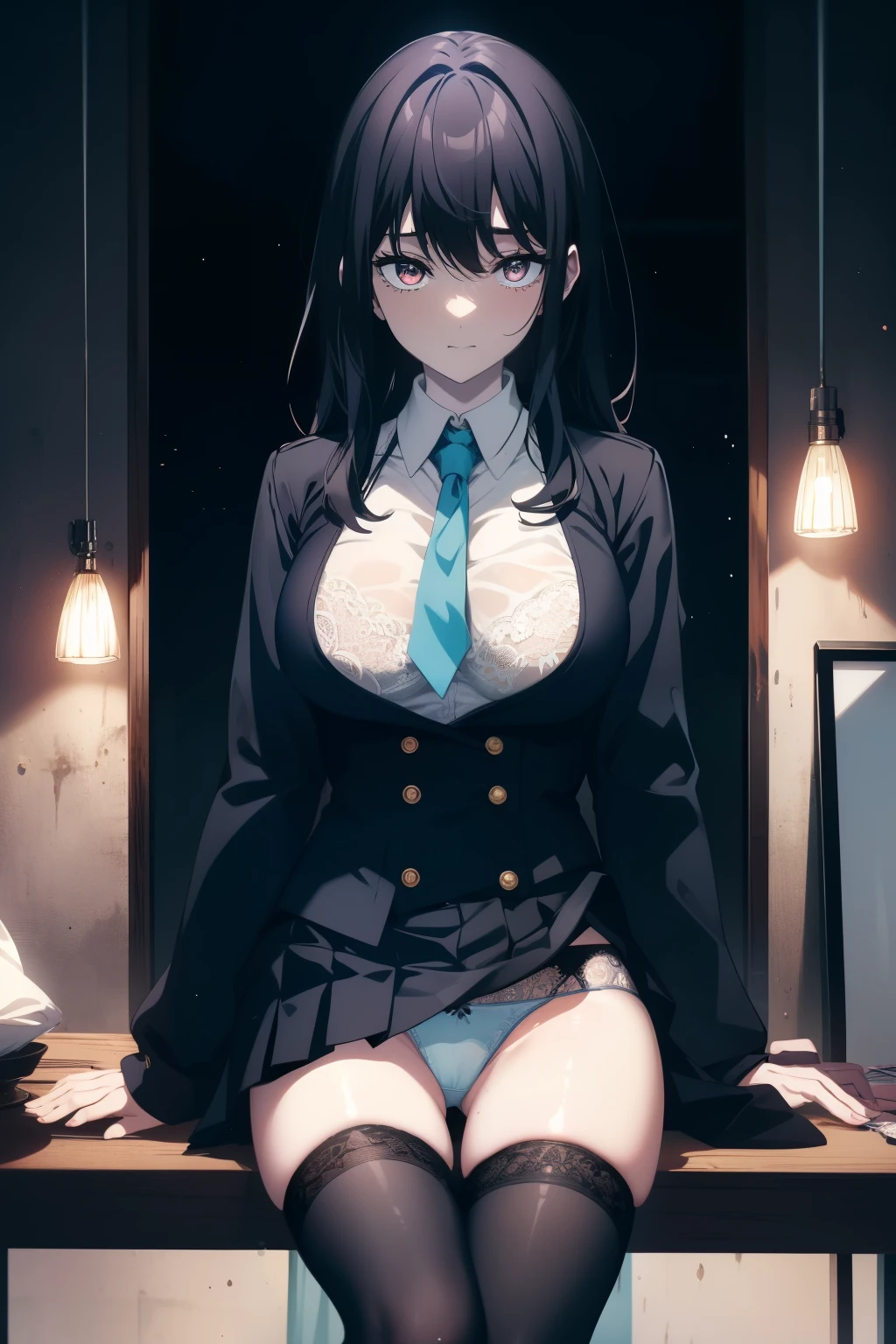(masterpiece, highest quality, 超High resolution)(highest quality),8K,advanced details、she confessed, it has at least, lift up the skirt、show underwear、from belowの角度、(medium breasts:1.2),break skirt, Thighhighs, bow, red bow, , Jacket, pleated skirt, black Thighhighs, zettai ryouiki, plaid, plaid skirt, blazer, break looking at viewer, break outside, break (masterpiece:1.2), highest quality, High resolution, unity 8k wallpaper, (shape:0.8), (緻密でbeautifuleye:1.6), highly detailed face, perfect lighting, Very detailed CG, (perfect hands, perfect anatomy), 2 girls, duo, identical twins, clone shy、blush、Sweat、mouth mask、black mask、 looking at the viewer, abdomen, contrasting, cowboy shot, Ahegao, Ahegao,Light Blue Bra、light blue underwear、light blue pants、((Light blue lace panties))、sexy pose Bewitching、黒のThighhighsックス、 panty shot、headからつま先まで全身、少しfrom belowの構shape、light blue panties、((Light blue lace panties)),sexy pose,少しfrom belowの構shape、lift up the skirt、show underwear、under the spotlight、delicate underwear、(((Show off your underwear)))、open your legs、backgroundに詳細なゴミの山、、dark room、Scatterでg of food waste、(used condom sand:1.4),absurd, High resolution, (anime style:1.1), ((table top)), ((highest quality)), (Super detailed), (beautiful), alone, beautiful face、(lift)、(信じられないほどdirty roomでゴミの上に座っている、Cute operation smartphone:1.4)、The room is full of garbage、Garbage with rolled tissue、There are also cockroaches、dirty room、love hotel、 1 girl, Are standing, , white office shirt, 黒のpleated skirt, (((black hair, dark black hair))), I cut my long hair, pale skin, ((brown eye)), shine_eye, neon eye, (ultra detailed eye:0.7, Beautiful and dense face, detailed eye:0.9), ((in the center)), smile, ((wide shot)), face-to-face audience, eyeの高さ, ((vibrant background, snowy landscape, cityscape, snowing, snow, rough:1)), 平らなchest, looking at the viewer, ((half closed eye)), ((perfect hands)), (((head:0.7, arm, hip, elbow, in view))), ((place your hands behind your back)), empty eye, beautiful照明, outside, 屋outside, background, defined subject,夜の路地裏のbackground ((スカートliftハメ撮り)), from below, lift it yourself, beautiful, serious face, black hair, pixie cut, elegant, grace, blush, embarrassing, anger, disgust, chest, (show panties)