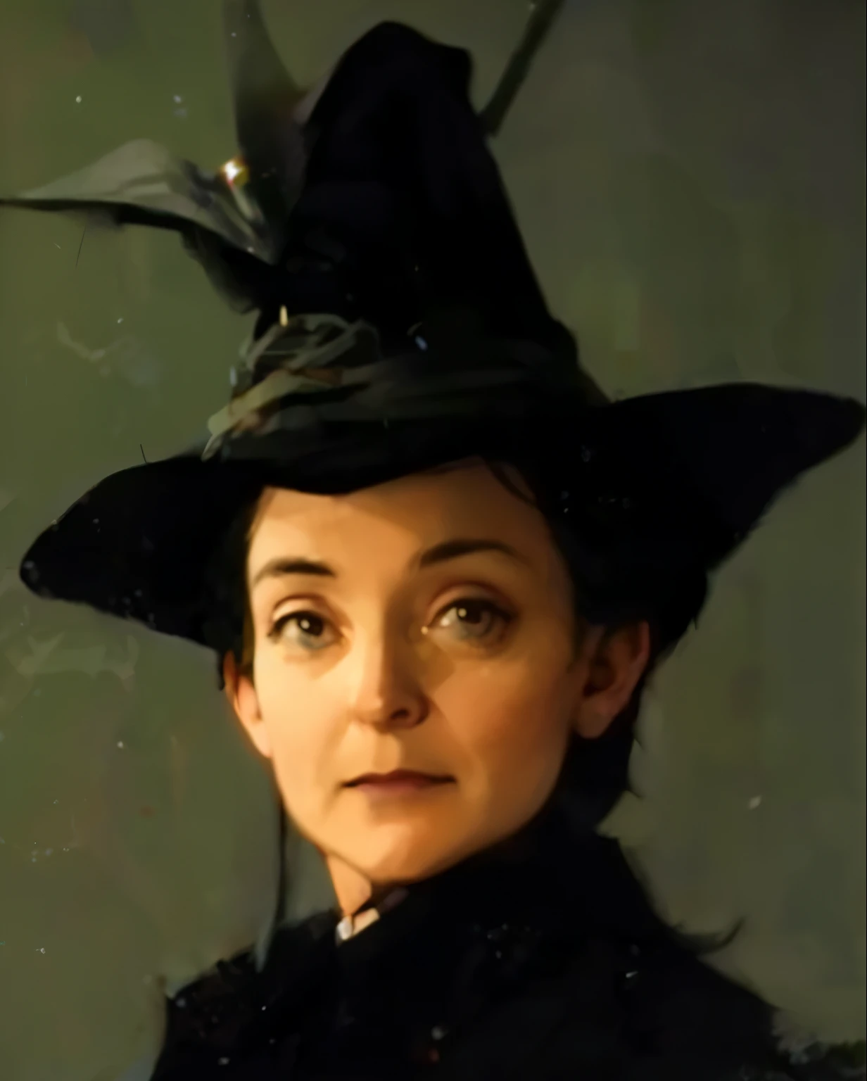 Anime image of a woman in her 30s being a professor in Harry Potter dressed as a witch.