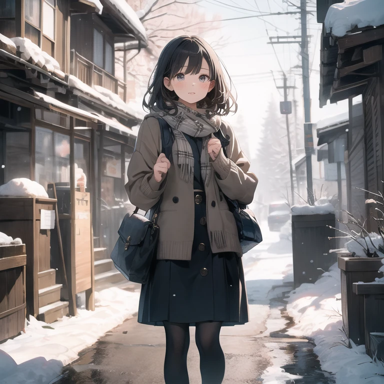 girl, winter clothes, SakimiStyle, detailed background, Realistic, best quality, masterpiece, very aesthetic, perfect composition, intricate details, ultra-detailed