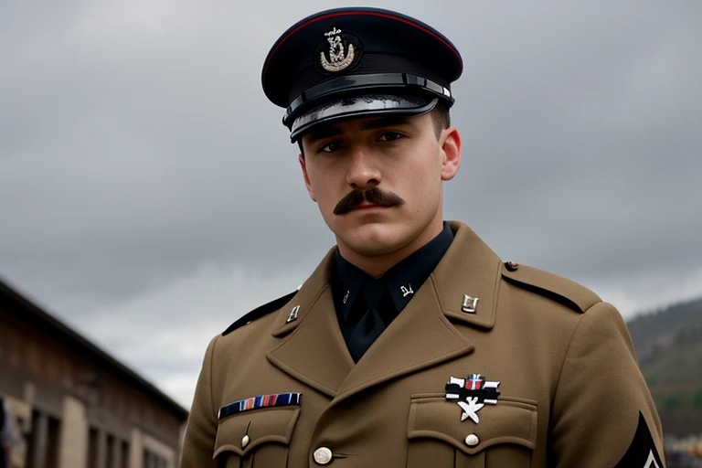 Tom, brun, moustache, allemand, charismatique, high-ranking German army officer, heil hitler, croix de fer, nazis, swastika, ww2, Realistic, vêtements Realistic, lieu Realistic, peau Realistic, cheveux Realistic, 4k, hd, masterpiece