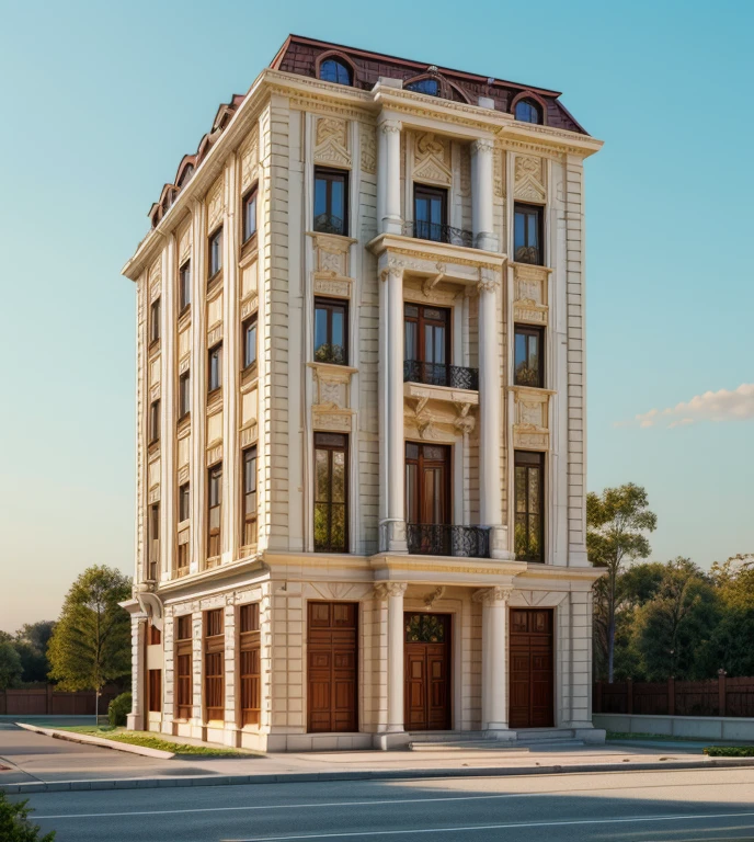 ((masterpiece,best quality,highres,sharp forcus)) (((detail forcus))) , (house in style of neoclassic) Clarify the details of moldings, decorative patterns, and exteriors