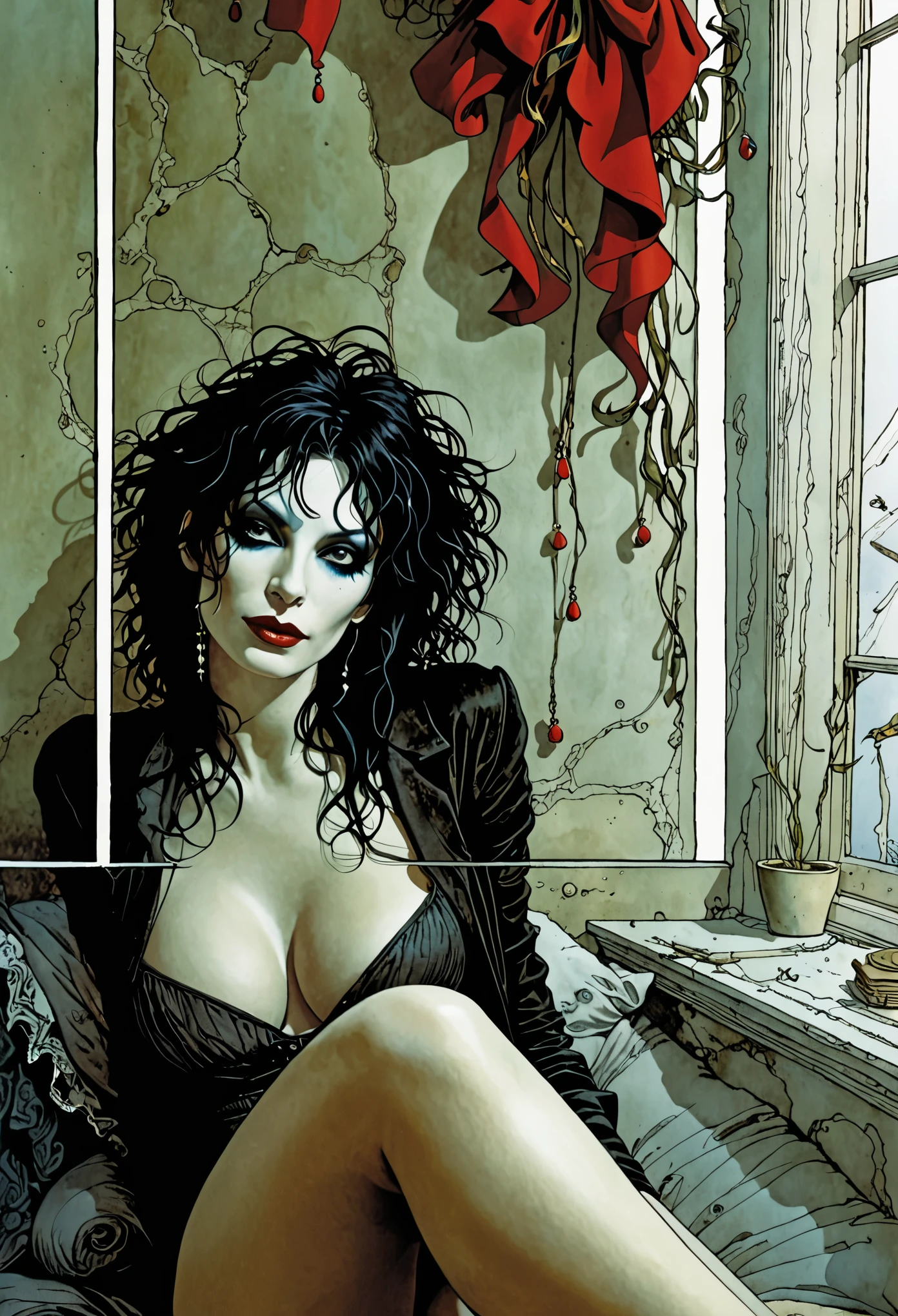 PORTADA DE LUJO PARA UN LIBRO, CINEMATIC, 8K , ESTILO SANDMAN NEIL GAIMAN la prostituta del burdel y el poeta (La mejor calidad, Altas Resoluciones, realista:1.37), ultra detallado,