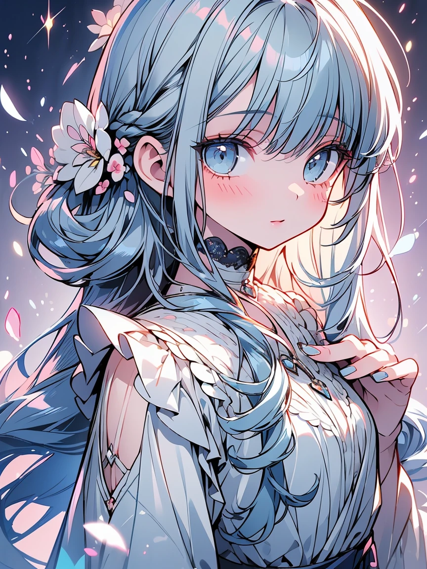 (ultra-intricate pupil in eyes, shiny eyes), long eyelashes, double eyelids, parted lips, kawaii, cute, ( flat chest), slender, (ultra delicate and beautiful skin), insanely detailed clothes, perfect anatomy, dynamic angle, BREAK (masterpiece, best quality), (ultra-detailed 8K), (perfect design), absurdres, highres, ((blush)), (super fine illustration), ((light blue long hair))), 10 years old, long hair ((blush)), masterpiece, best quality, (amazing, beautiful detailed eyes, blunt bangs), high resolution, cute face, masterpiece, best quality, extremely detailed, anime, beautiful girl, bright hair, wind, solo, depth of field, masterpiece, best quality, extremely detailed, (PHOTO BACKGROUND: 1.3), SMALL BREASTS,depth of field, bokeh,
Movie Still, Cloud Girl, Floating in the Sky, (Close-Up: 1.1), bright, happy, fun, soft lighting,absurdres, highres, ((blush)), (super fine illustration), ((light blue long hair))), 10 years old, long hair ((blush)), masterpiece, best quality, (amazing, beautiful detailed eyes, blunt bangs), tareme,wide eye,high resolution, cute face, masterpiece, best quality, extremely detailed, anime, beautiful girl, solo, depth of field, masterpiece, puffy nipple(bered breast), ((masuter piece、Best Quality))、A woman looking up at the sky with a sad face、The background is a winter city、Background bokeh