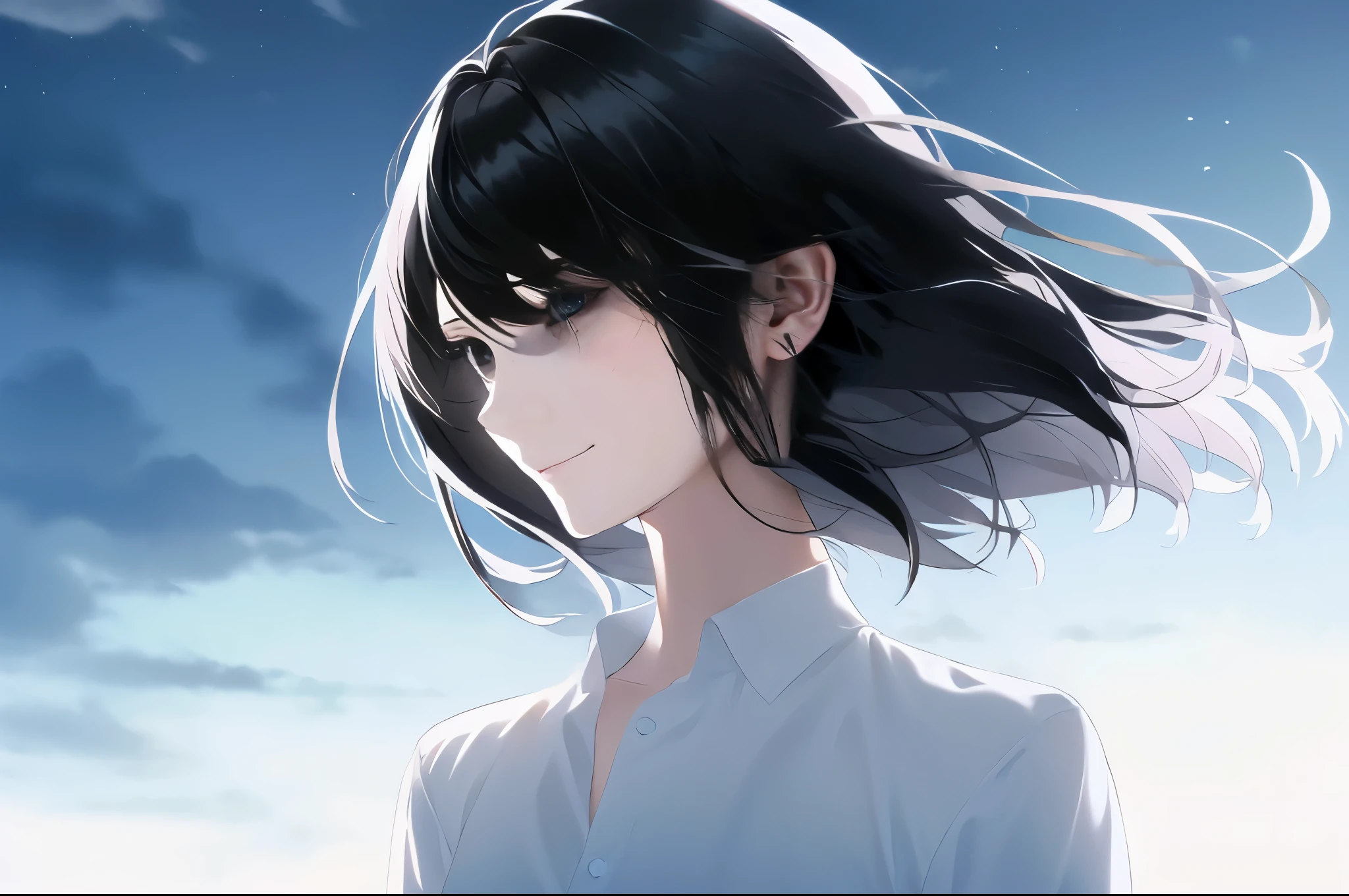 Hair not connected to eyes,Normal ears,Complete jaw line