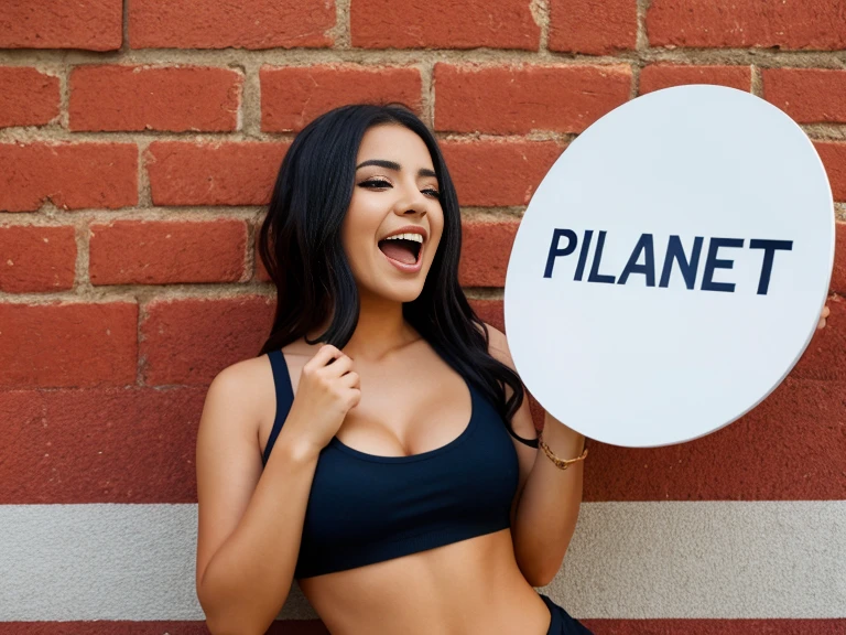 an attractive woman holding a megaphone with a sign in her hand, mujer feliz, gritos, gritos, el esta gritando, gente gritando, Someone is screaming, mad hombre promocionando, gritando gritos, feliz y apuntando a la derecha, imagen de de alta calidad, el esta contento, pose --aleatoria
