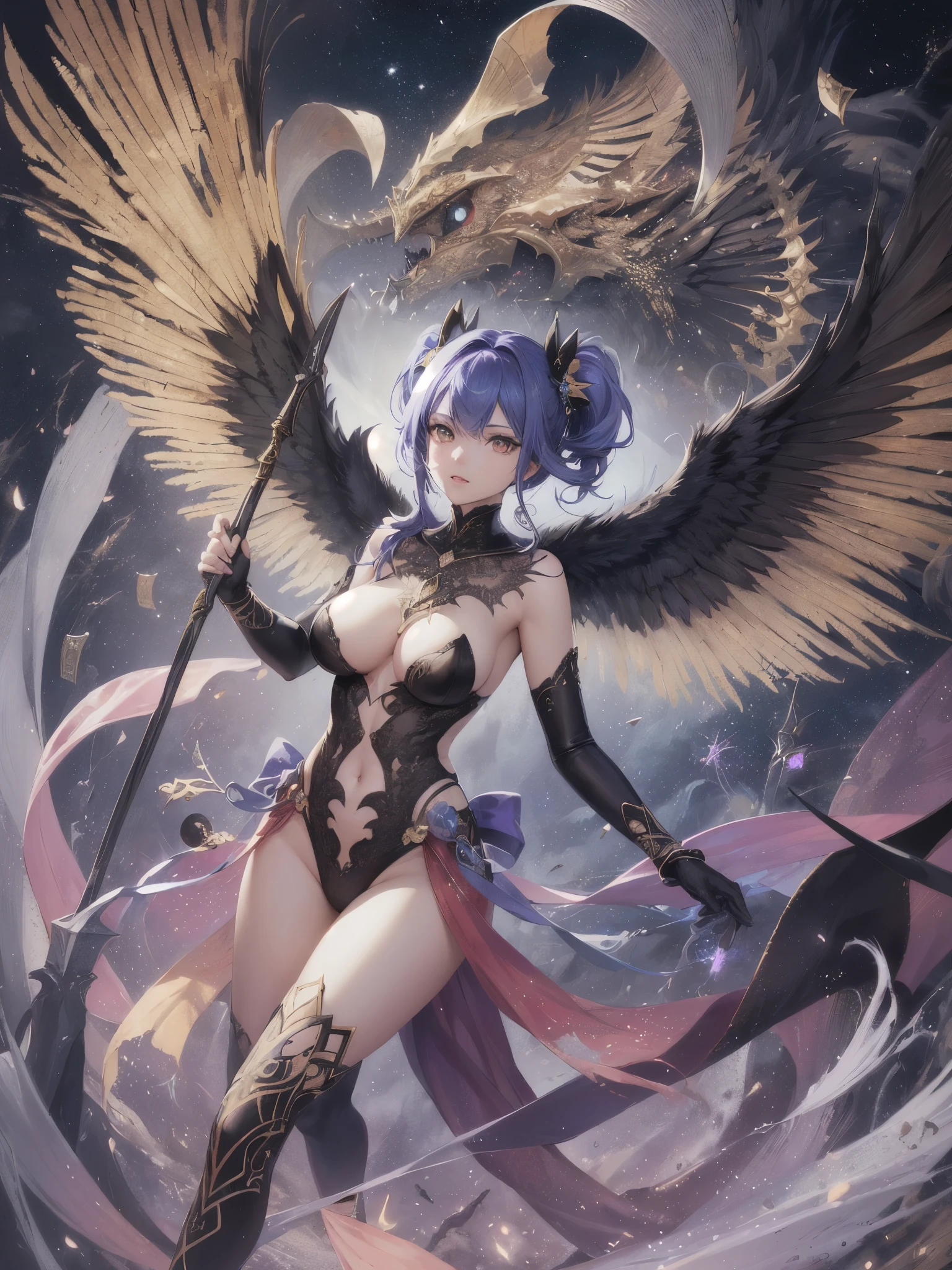 ((highest quality)),(ultra high resolution),(Super detailed),(detailed description),((best CG)),(best work of art),super precision art,amazing drawing art,(Fantasy art with intricate detail:1.5), A spear of light that pierces heaven and earth,Lightning emanating from the aurora cuts through the night sky,Angels blowing the trumpets of the end